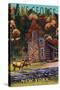 Lake George, New York - Deer Family and Cabin-Lantern Press-Stretched Canvas