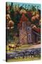 Lake George, New York - Deer Family and Cabin-Lantern Press-Stretched Canvas