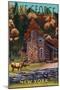 Lake George, New York - Deer Family and Cabin-Lantern Press-Mounted Art Print