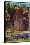 Lake George, New York - Deer Family and Cabin-Lantern Press-Framed Stretched Canvas