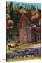 Lake George, New York - Deer Family and Cabin-Lantern Press-Stretched Canvas