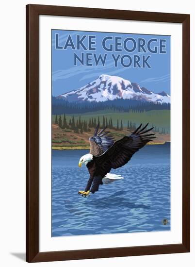 Lake George, New York - Eagle Fishing-Lantern Press-Framed Art Print