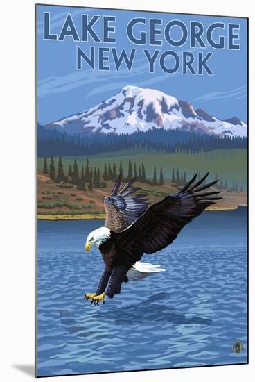 Lake George, New York - Eagle Fishing-Lantern Press-Mounted Art Print
