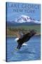 Lake George, New York - Eagle Fishing-Lantern Press-Stretched Canvas