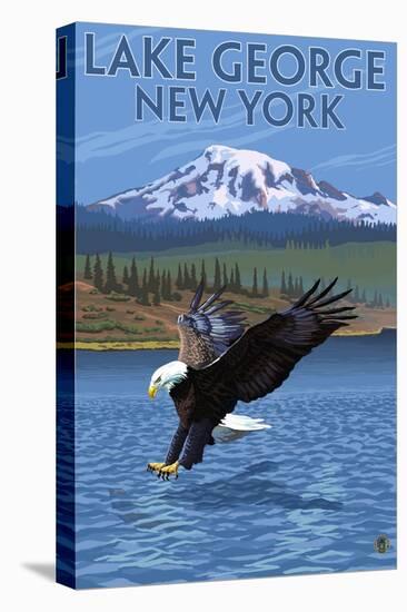 Lake George, New York - Eagle Fishing-Lantern Press-Stretched Canvas