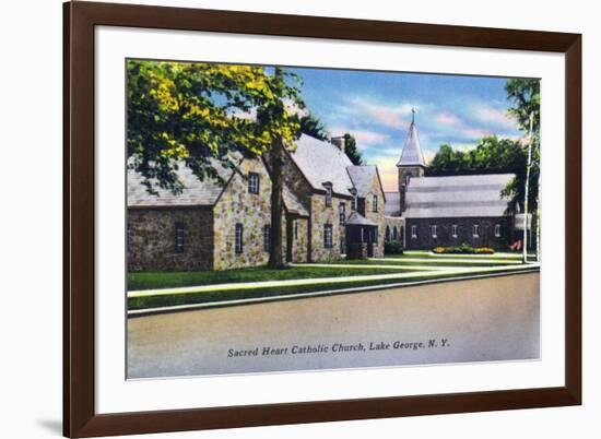 Lake George, New York - Exterior View of the Sacred Heart Catholic Church-Lantern Press-Framed Art Print