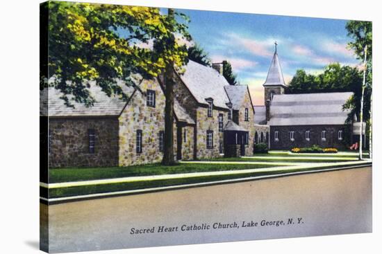 Lake George, New York - Exterior View of the Sacred Heart Catholic Church-Lantern Press-Stretched Canvas
