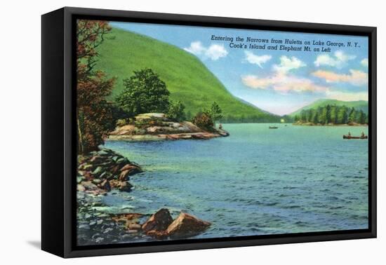 Lake George, New York - Huletts Entrance to Narrows, Cook's Island View-Lantern Press-Framed Stretched Canvas