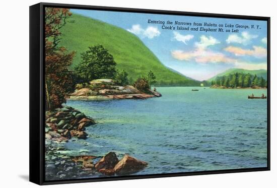 Lake George, New York - Huletts Entrance to Narrows, Cook's Island View-Lantern Press-Framed Stretched Canvas