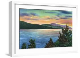 Lake George, New York - Lake Sunrise View of Buck Mountain-Lantern Press-Framed Art Print