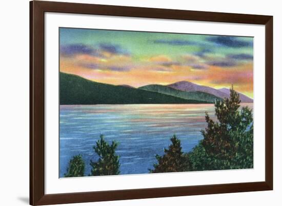 Lake George, New York - Lake Sunrise View of Buck Mountain-Lantern Press-Framed Art Print