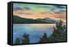 Lake George, New York - Lake Sunrise View of Buck Mountain-Lantern Press-Framed Stretched Canvas