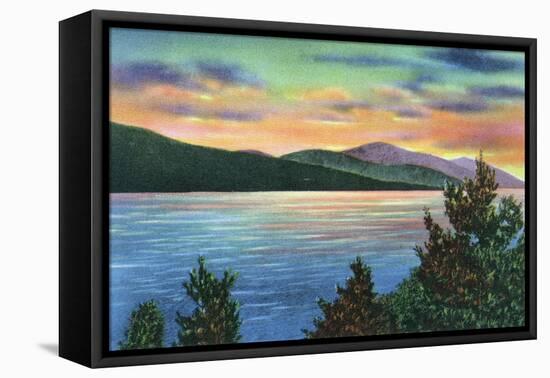 Lake George, New York - Lake Sunrise View of Buck Mountain-Lantern Press-Framed Stretched Canvas