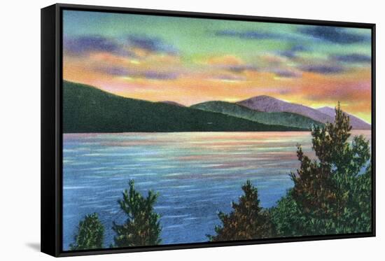 Lake George, New York - Lake Sunrise View of Buck Mountain-Lantern Press-Framed Stretched Canvas