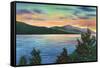 Lake George, New York - Lake Sunrise View of Buck Mountain-Lantern Press-Framed Stretched Canvas