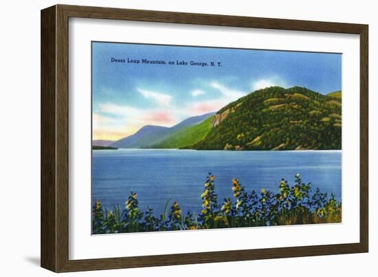 Lake George, New York - Lake View of Deers Leap Mountain-Lantern Press-Framed Art Print