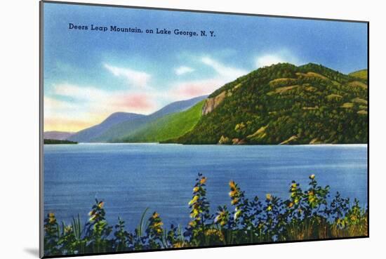 Lake George, New York - Lake View of Deers Leap Mountain-Lantern Press-Mounted Art Print