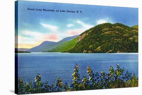 Lake George, New York - Lake View of Deers Leap Mountain-Lantern Press-Stretched Canvas