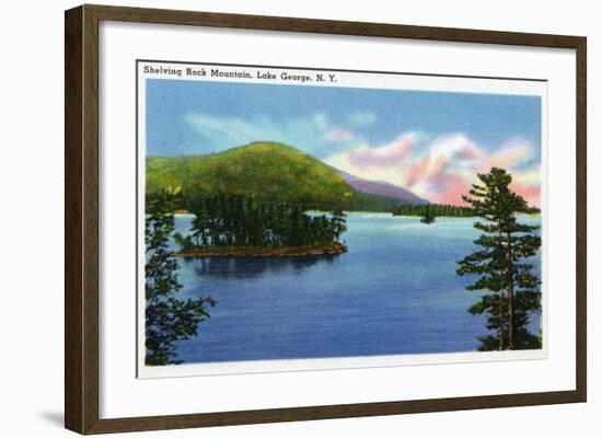 Lake George, New York - Lake View of Shelving Rock Mountain-Lantern Press-Framed Art Print