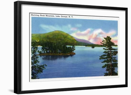 Lake George, New York - Lake View of Shelving Rock Mountain-Lantern Press-Framed Art Print