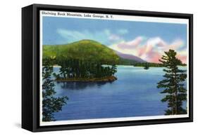 Lake George, New York - Lake View of Shelving Rock Mountain-Lantern Press-Framed Stretched Canvas