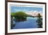 Lake George, New York - Lake View of Shelving Rock Mountain-Lantern Press-Framed Premium Giclee Print