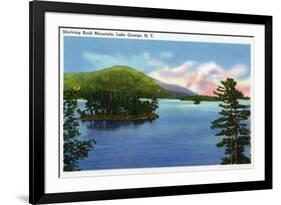 Lake George, New York - Lake View of Shelving Rock Mountain-Lantern Press-Framed Art Print