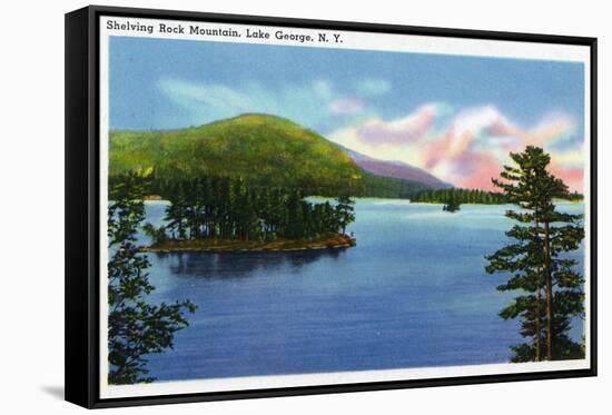 Lake George, New York - Lake View of Shelving Rock Mountain-Lantern Press-Framed Stretched Canvas