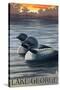 Lake George, New York - Loons at Sunset-Lantern Press-Stretched Canvas