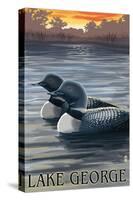 Lake George, New York - Loons at Sunset-Lantern Press-Stretched Canvas