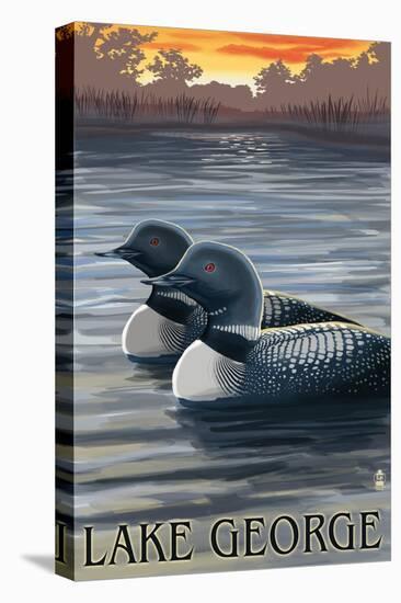 Lake George, New York - Loons at Sunset-Lantern Press-Stretched Canvas
