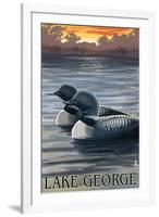 Lake George, New York - Loons at Sunset-Lantern Press-Framed Art Print