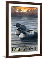 Lake George, New York - Loons at Sunset-Lantern Press-Framed Art Print