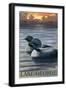 Lake George, New York - Loons at Sunset-Lantern Press-Framed Art Print