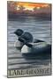 Lake George, New York - Loons at Sunset-Lantern Press-Mounted Art Print