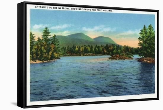 Lake George, New York - Narrows Entrance, Tongue and Five Mile Mountains-Lantern Press-Framed Stretched Canvas