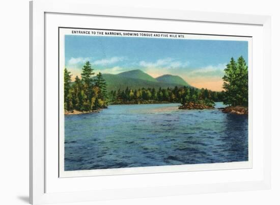 Lake George, New York - Narrows Entrance, Tongue and Five Mile Mountains-Lantern Press-Framed Premium Giclee Print
