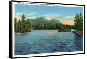 Lake George, New York - Narrows Entrance, Tongue and Five Mile Mountains-Lantern Press-Framed Stretched Canvas