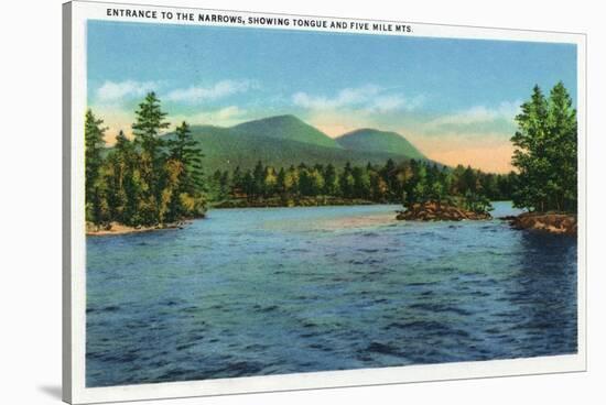 Lake George, New York - Narrows Entrance, Tongue and Five Mile Mountains-Lantern Press-Stretched Canvas