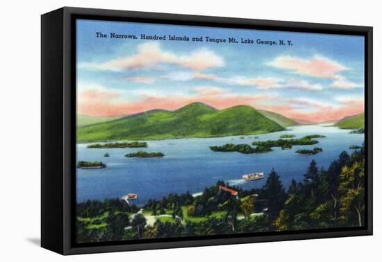 Lake George, New York - Narrows, Hundred Islands, Tongue Mountain View-Lantern Press-Framed Stretched Canvas