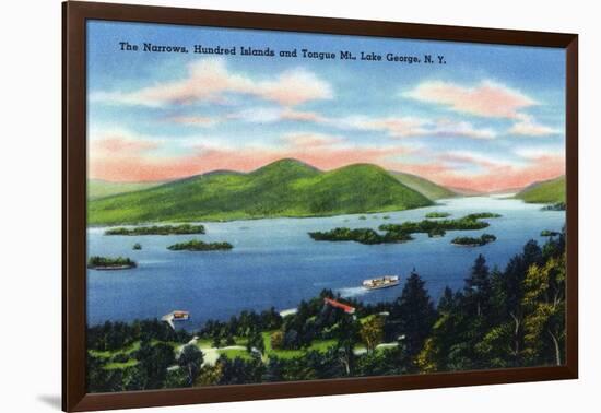 Lake George, New York - Narrows, Hundred Islands, Tongue Mountain View-Lantern Press-Framed Art Print