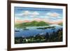 Lake George, New York - Narrows, Hundred Islands, Tongue Mountain View-Lantern Press-Framed Premium Giclee Print