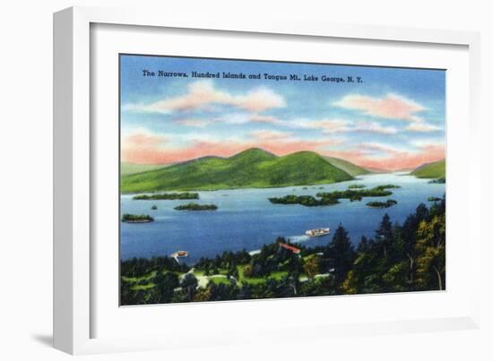 Lake George, New York - Narrows, Hundred Islands, Tongue Mountain View-Lantern Press-Framed Art Print