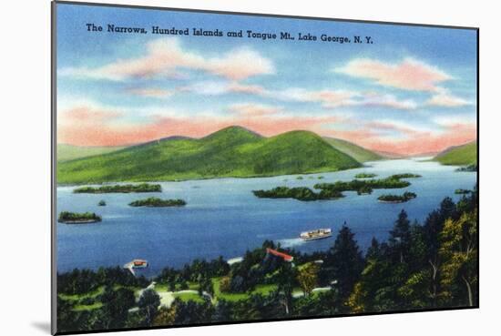 Lake George, New York - Narrows, Hundred Islands, Tongue Mountain View-Lantern Press-Mounted Art Print