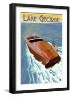 Lake George, New York - Wooden Boat on Lake-Lantern Press-Framed Art Print