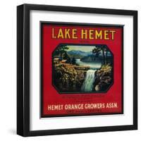 Lake Hemet Orange Label - Hemet, CA-Lantern Press-Framed Art Print