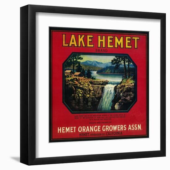 Lake Hemet Orange Label - Hemet, CA-Lantern Press-Framed Art Print