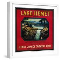 Lake Hemet Orange Label - Hemet, CA-Lantern Press-Framed Art Print