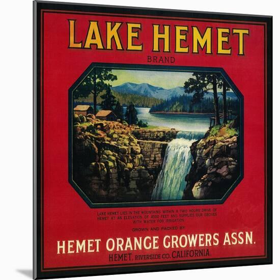 Lake Hemet Orange Label - Hemet, CA-Lantern Press-Mounted Art Print