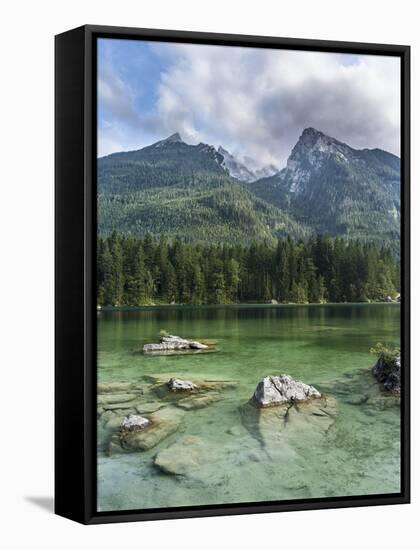 Lake Hintersee with Mt. Hochkalter, Berchtesgaden, Bavaria, Germany.-Martin Zwick-Framed Stretched Canvas